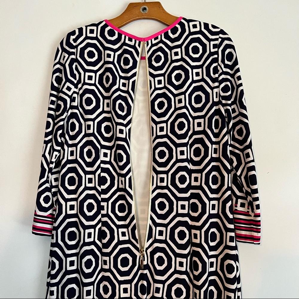 Eliza J Geometric Print Shift Dress Navy White Pink 3/4 Sleeves Size 10 - Picture 8 of 10